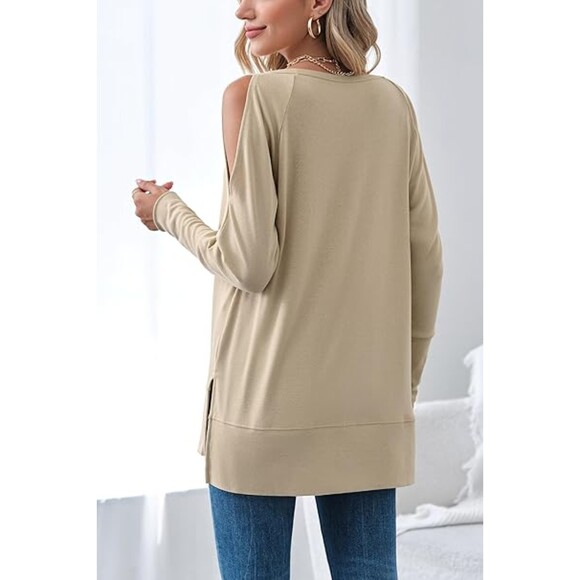 Hongqizo Cold Shoulder Long Sleeve Sweatshirt Casual Side Split Chic SZ XXL:NWOT - Picture 4 of 11